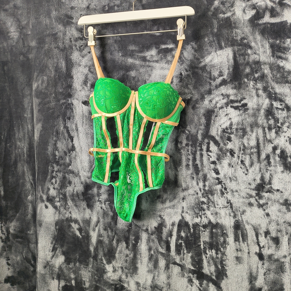 Spencers Green and Gold Teddy Corset Thong Small